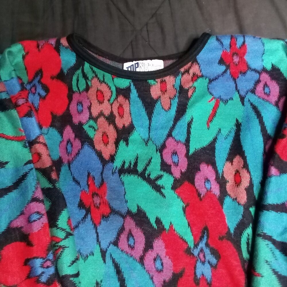 Vintage Top Notch Floral Flowers Jungle Foliage AOP Crewneck Sweater Knit